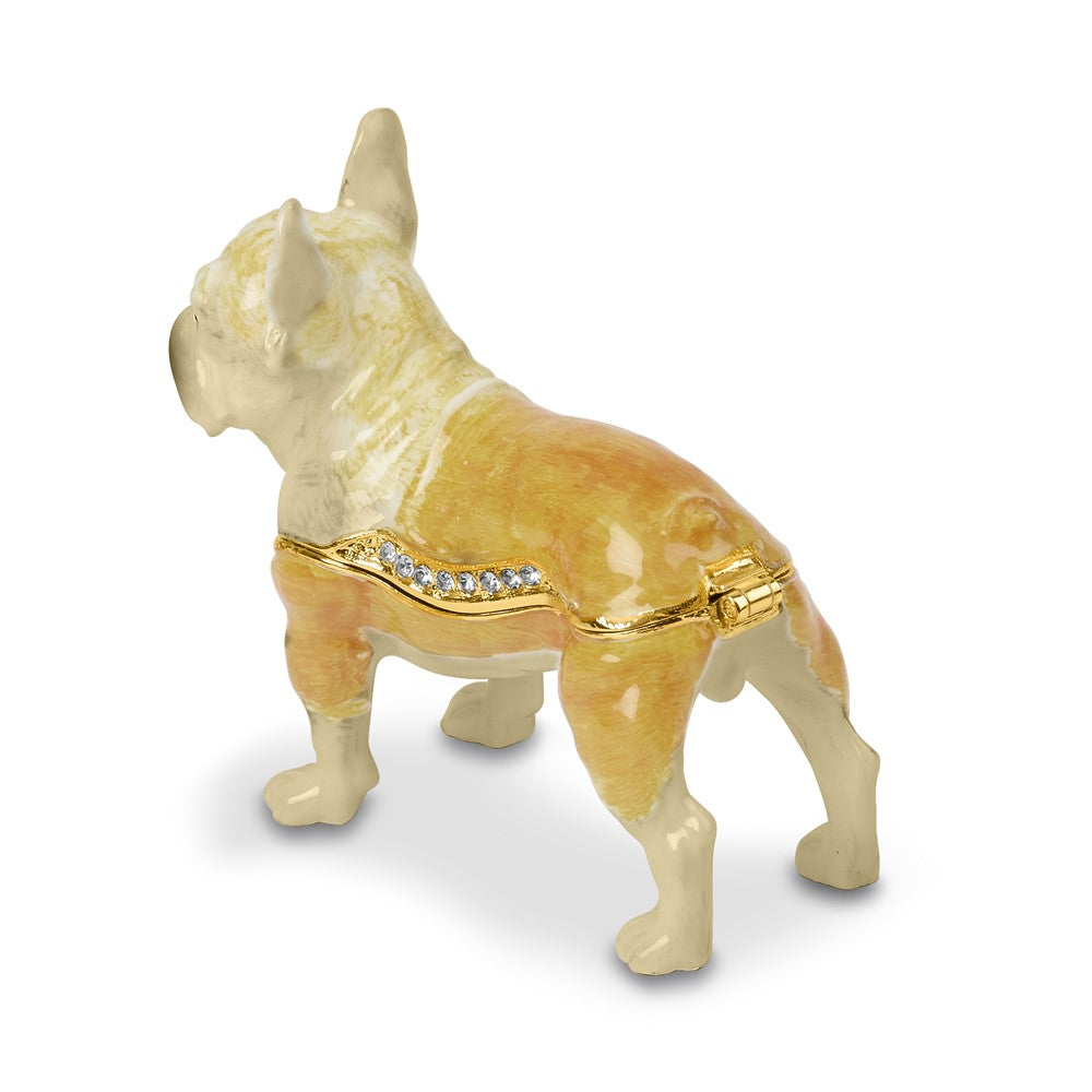 Luxury Giftware by Jere Bejeweled BARK TWAIN French Bulldog Trinket Box with Matching 18 inch Necklace