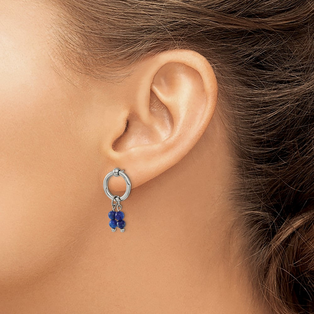 Stainless Steel Polished with Lapis Post Dangle Earrings