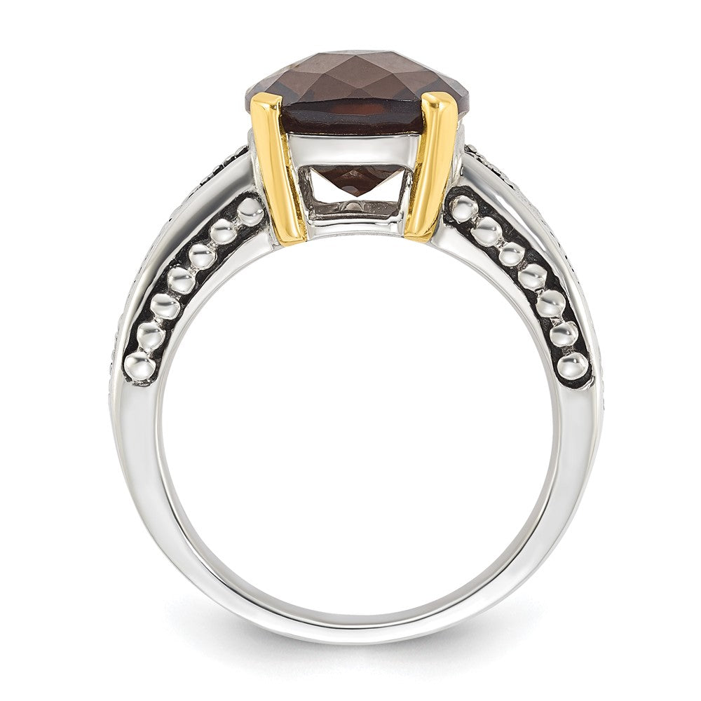 Sterling Silver w/14k Accent Antiqued Smoky Quartz Ring