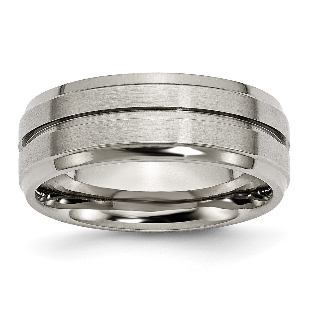 Titanium Brushed and Polished 8mm Grooved Ridged Edge Band Size - 7