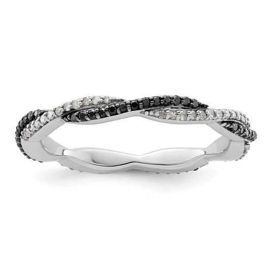 Sterling Silver Stackable Expressions Polished Black/White Dia Ring Size -5