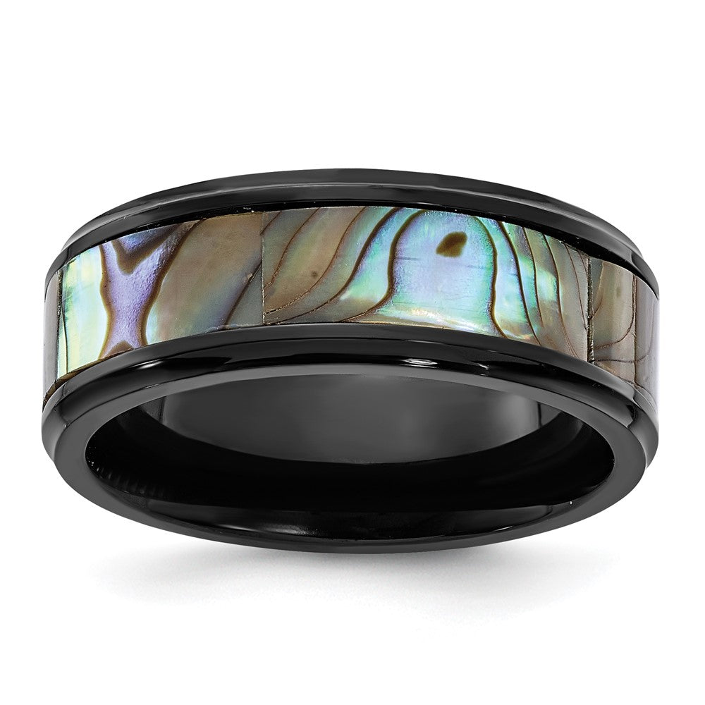 Titamium Black IP-plated Mother of Pearl Inlay 8mm Band Size - 9