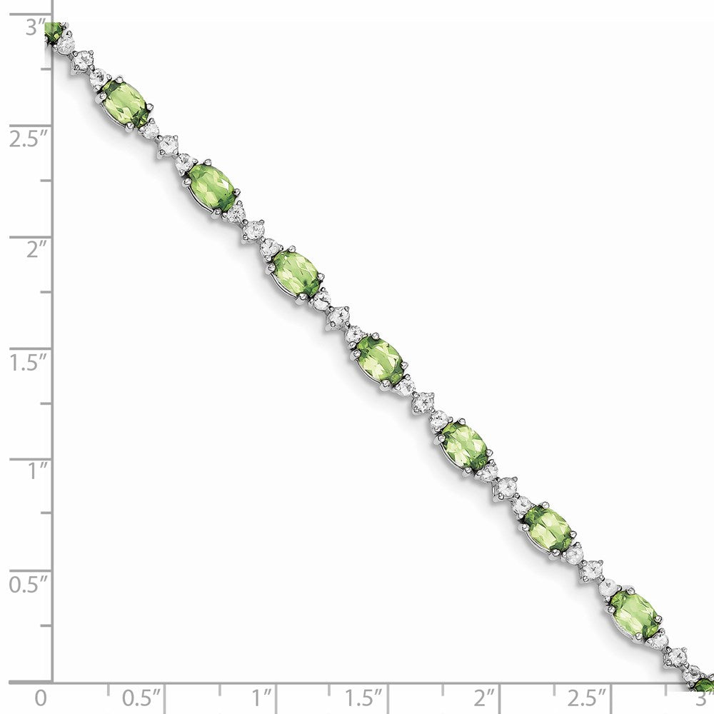 Sterling Silver Rhodium-plated Peridot White Topaz Bracelet 7 inches