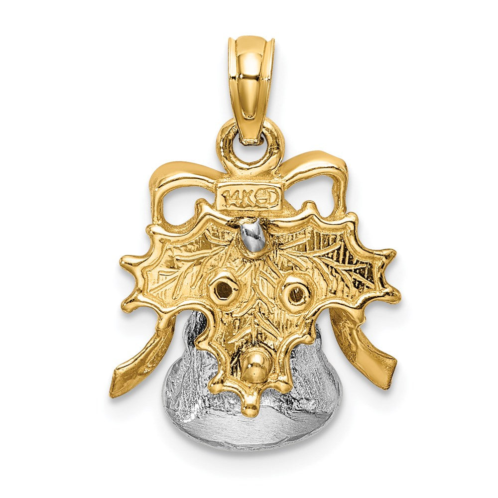 14k Two-Tone 3-D Christmas Bell and Holly Charm