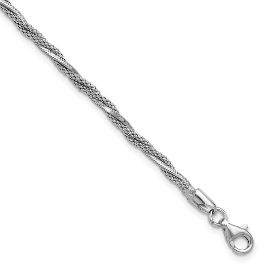 SS RH-plated Polish/Texture Braided w/ .75in ext. Bracelet 7.75  inches