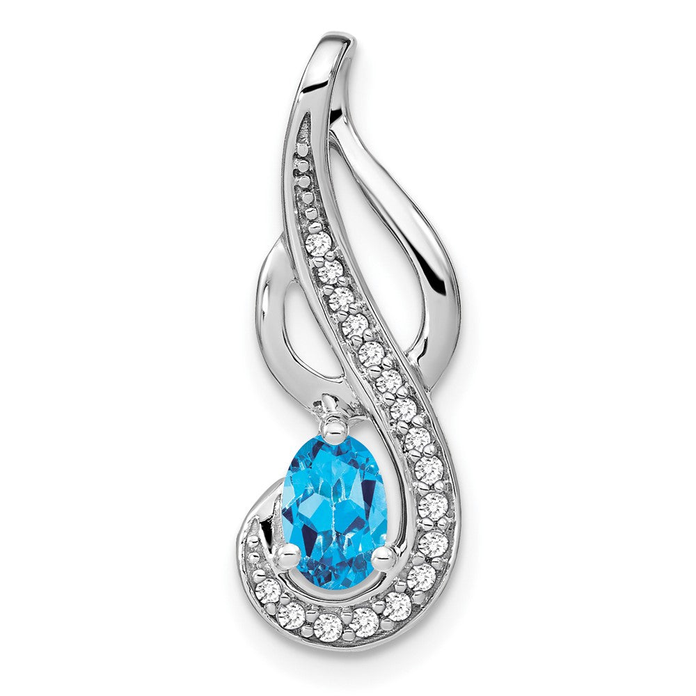 14k White Gold Blue Topaz and Diamond Swirl Pendant