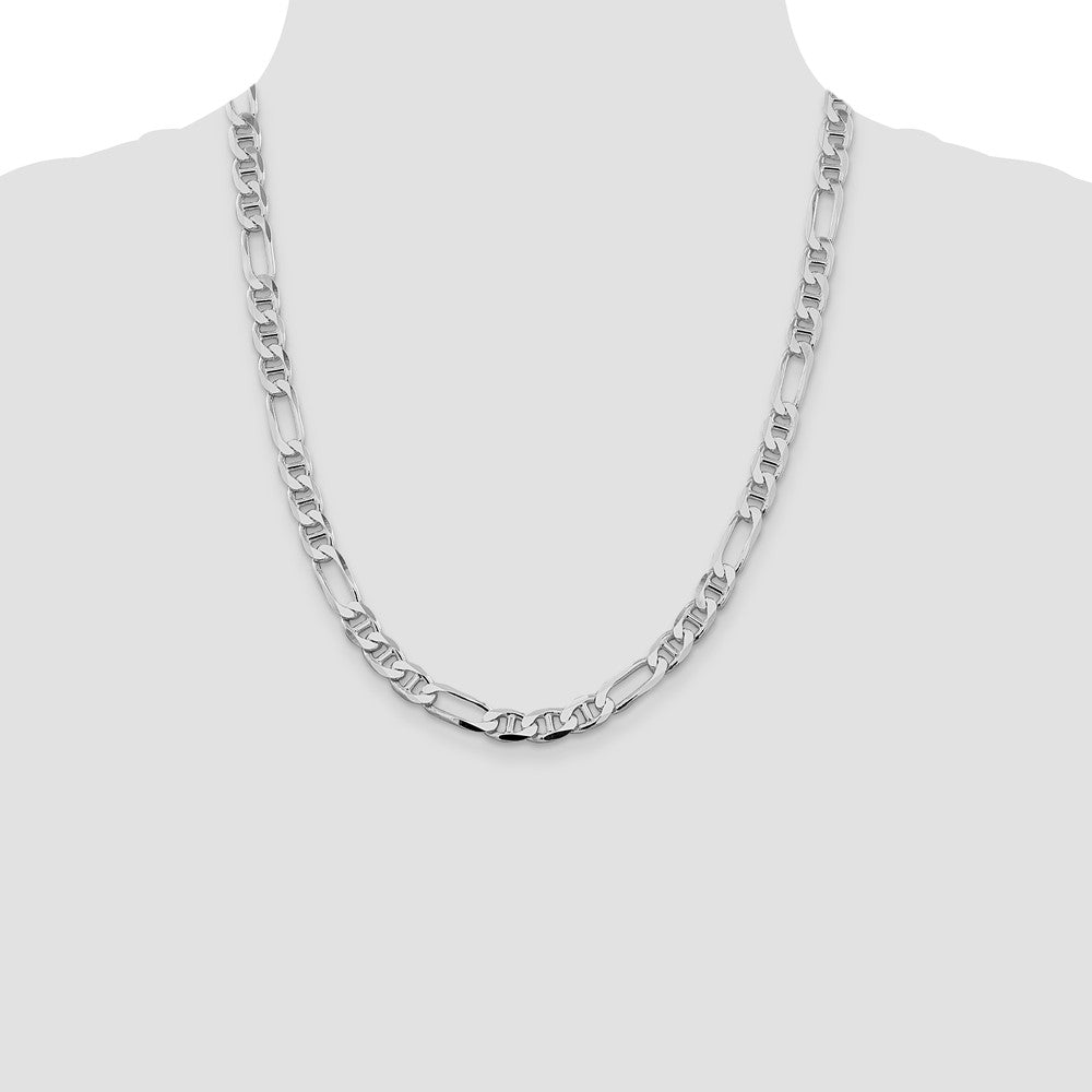 Sterling Silver Rhodium-plated 7.5mm Figaro Anchor Chain 22 Inches