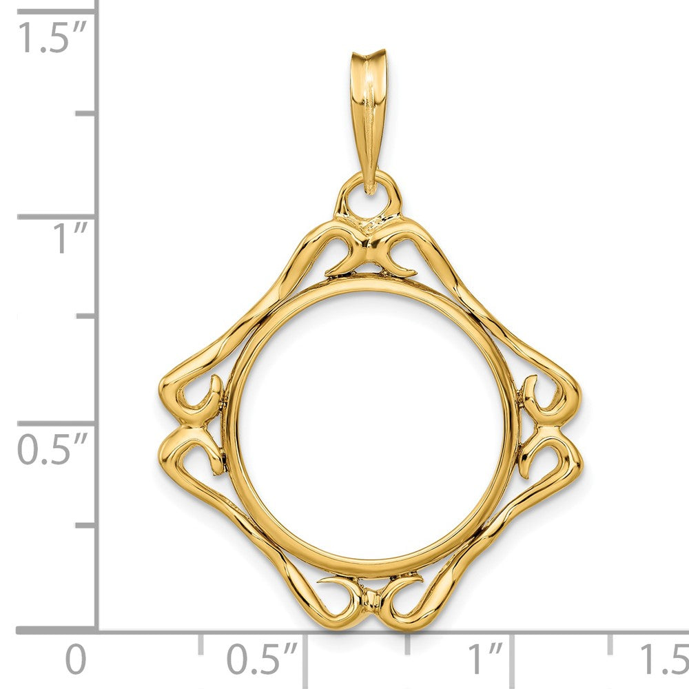Wideband Distinguished Coin Jewelry 14k Polished Cushion Shape Scroll 17.8mm Prong Coin Bezel Pendant