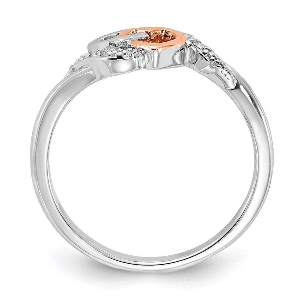 Sterling Silver w/ 10k Rose Accent Polished Diamond Double Heart Ring