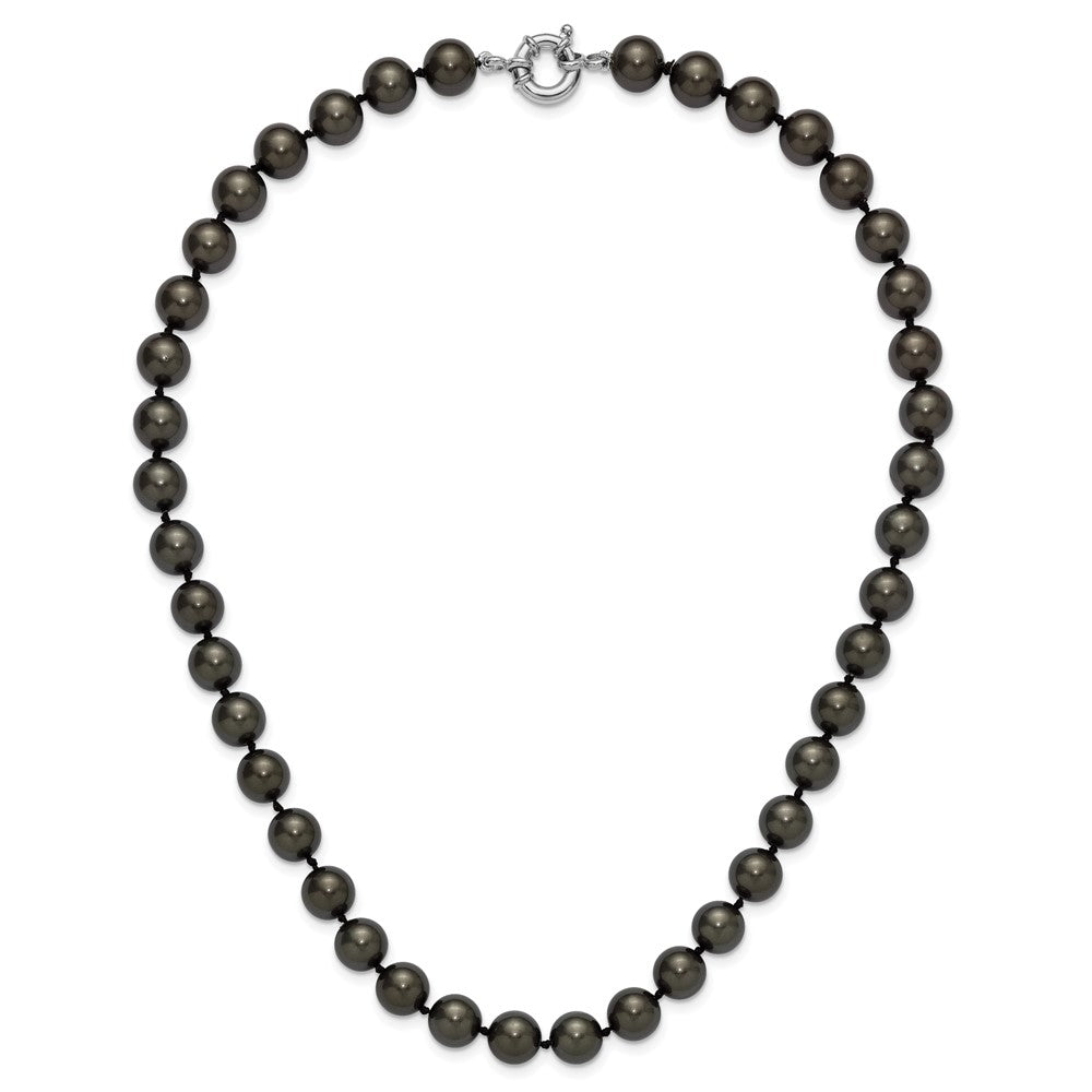 Majestik Sterling Silver Rhodium-plated 10-11mm Black Imitation Shell Pearl Hand-knotted Necklace 18 Inches