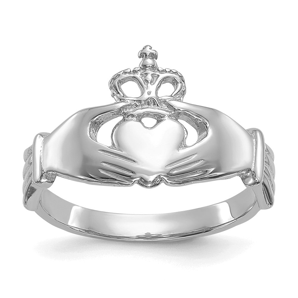 14k White Gold Polished Claddagh Ring Size 7
