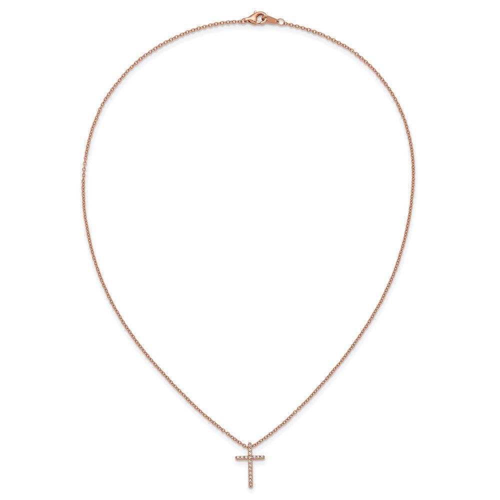 Cheryl M Sterling Silver Rose Gold-plated Polished CZ Latin Cross Necklace 18 Inches