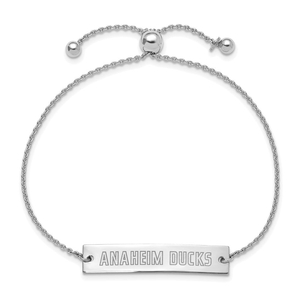 Sterling Silver Rhodium-plated NHL LogoArt Anaheim Ducks Small Bar Adjustable 9 inch Bracelet