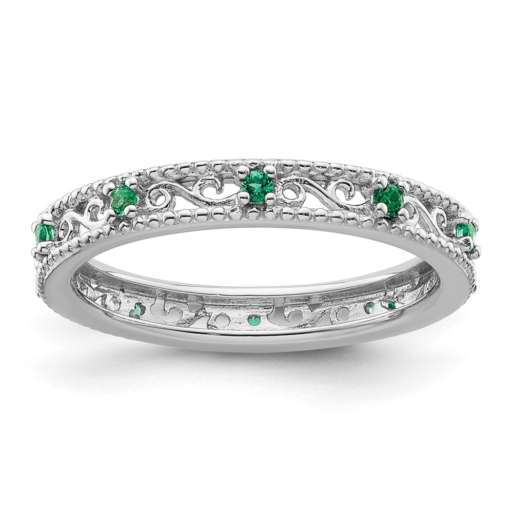 Sterling Silver Stackable Expressions Created Emerald Ring Size -8