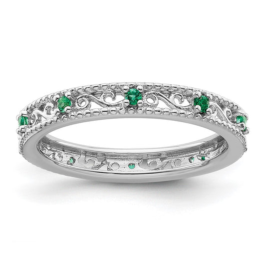 Sterling Silver Stackable Expressions Created Emerald Ring Size -8