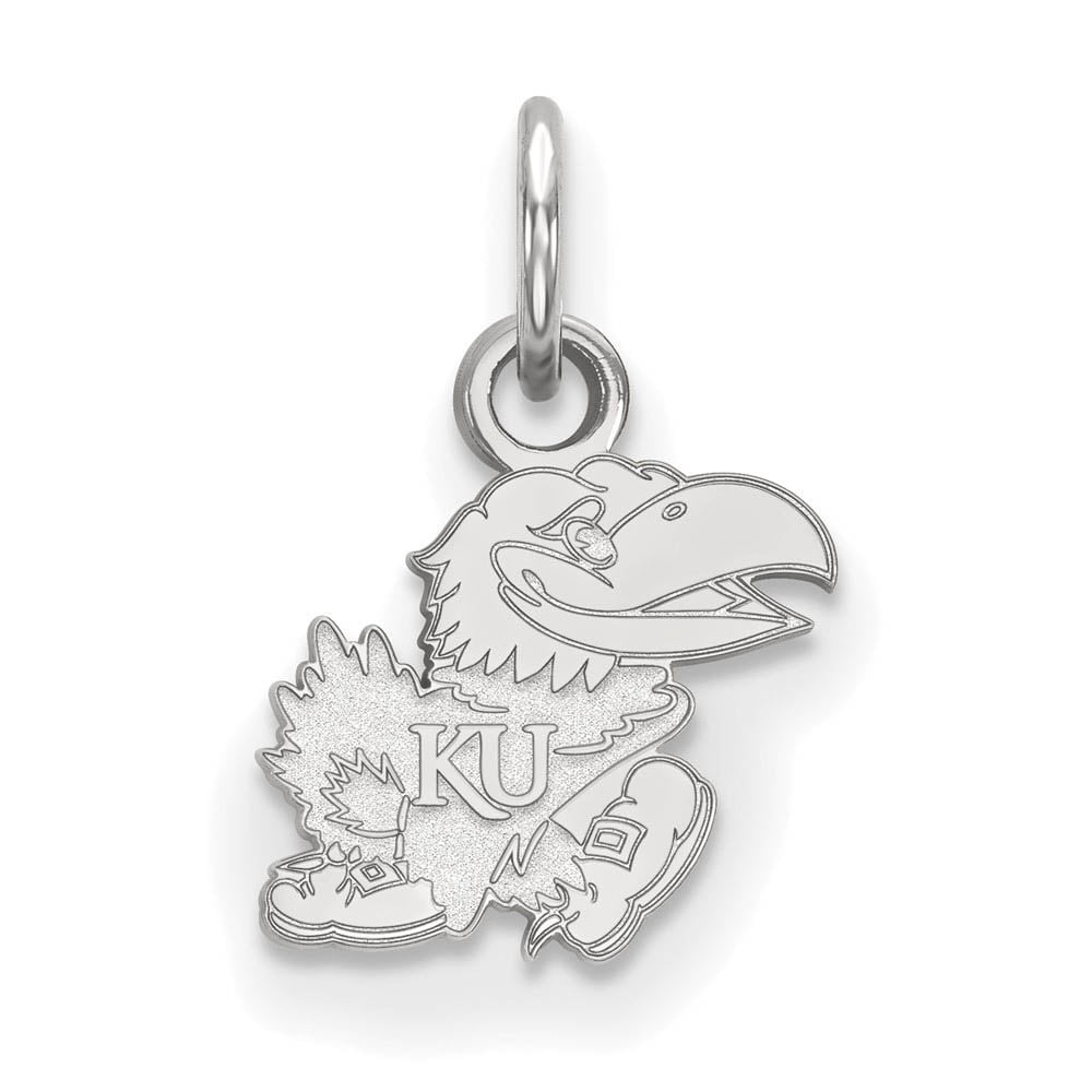 Sterling Silver Rhodium-plated LogoArt University of Kansas Jayhawk Extra Small Pendant QSS065UKS