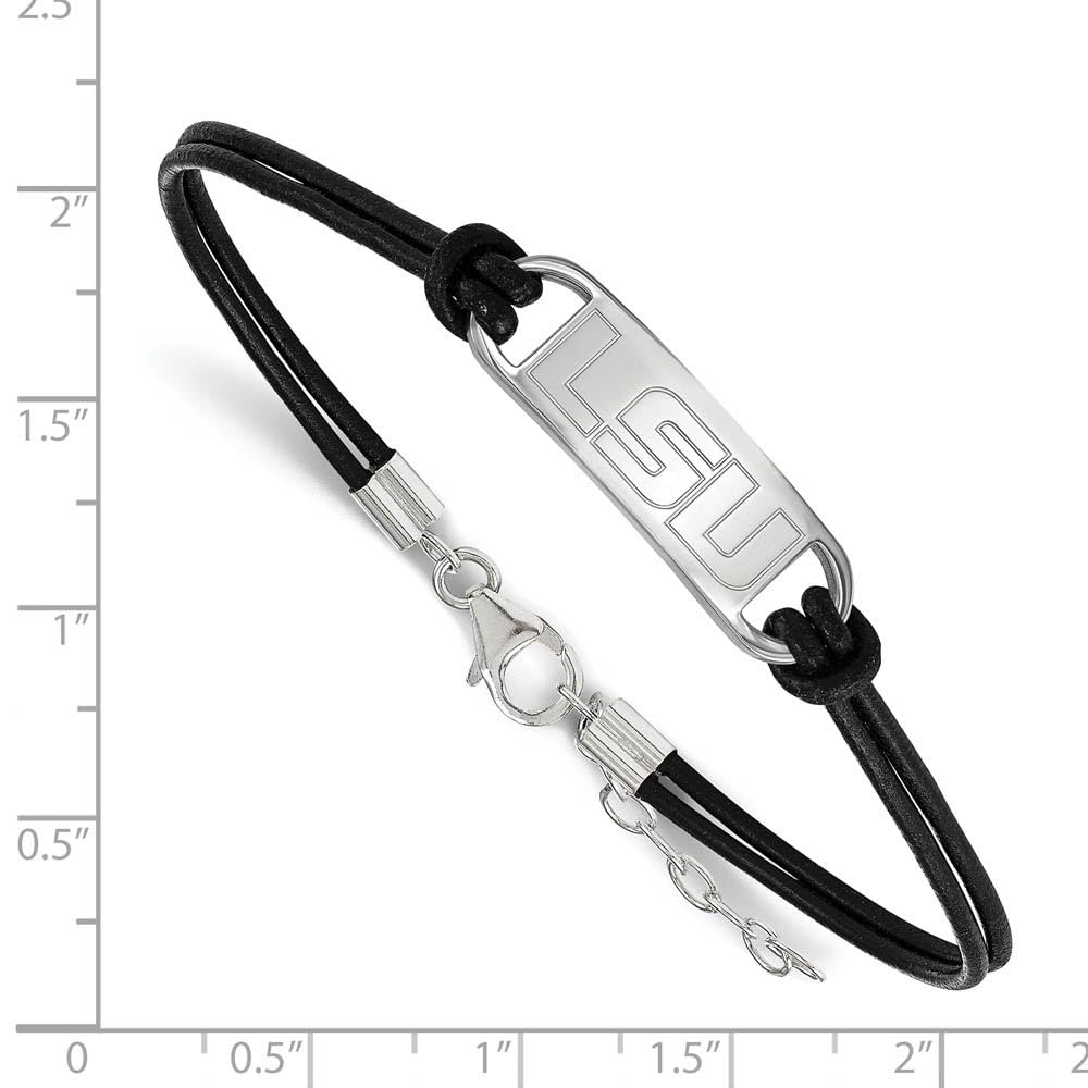 Women's LSU Tigers Sterling Silver Leather Bracelet
