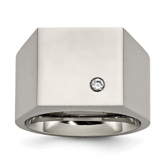 Titanium Polished CZ Signet Ring Size - 11