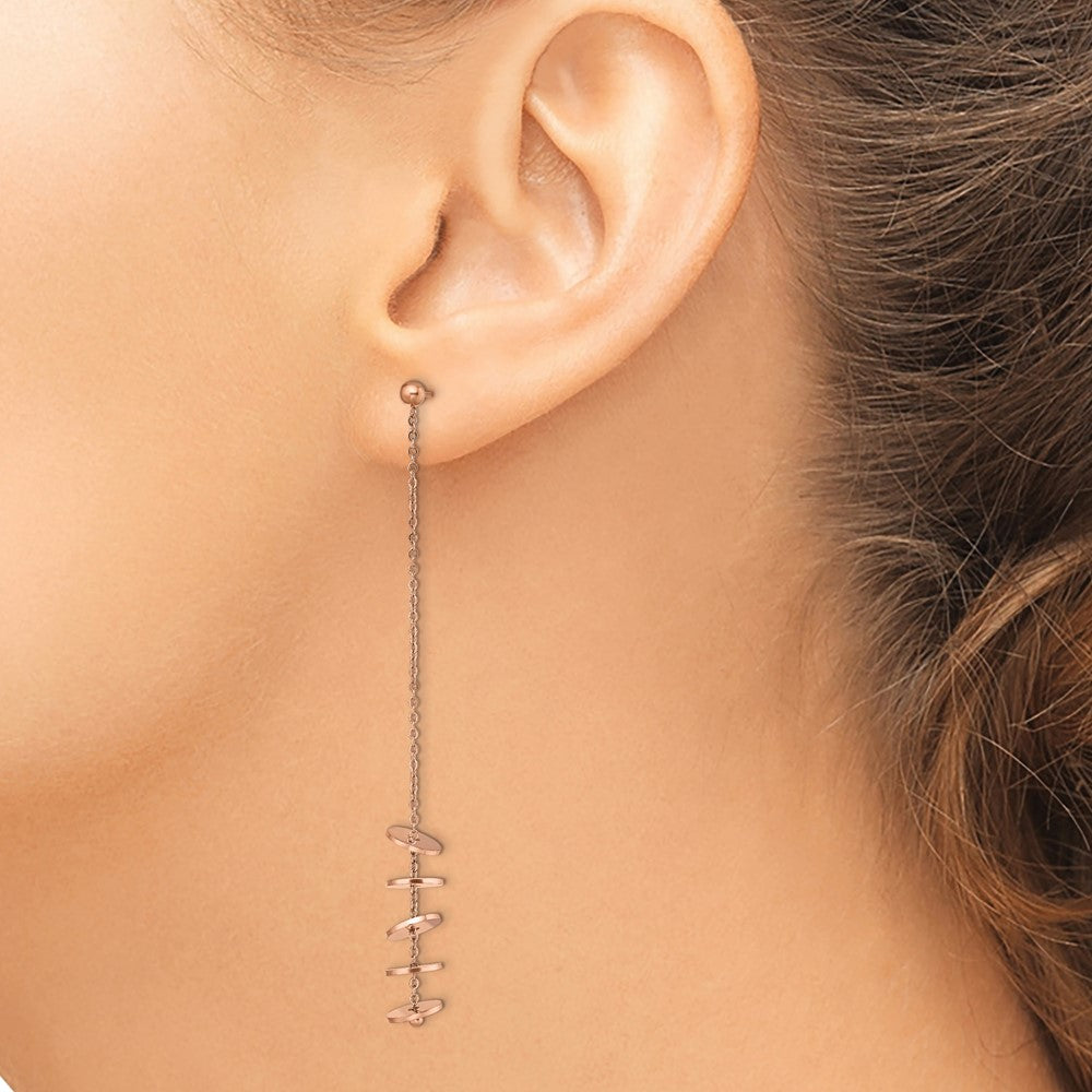 Stainless Steel Polished Rose IP-plated Post Dangle Earrings