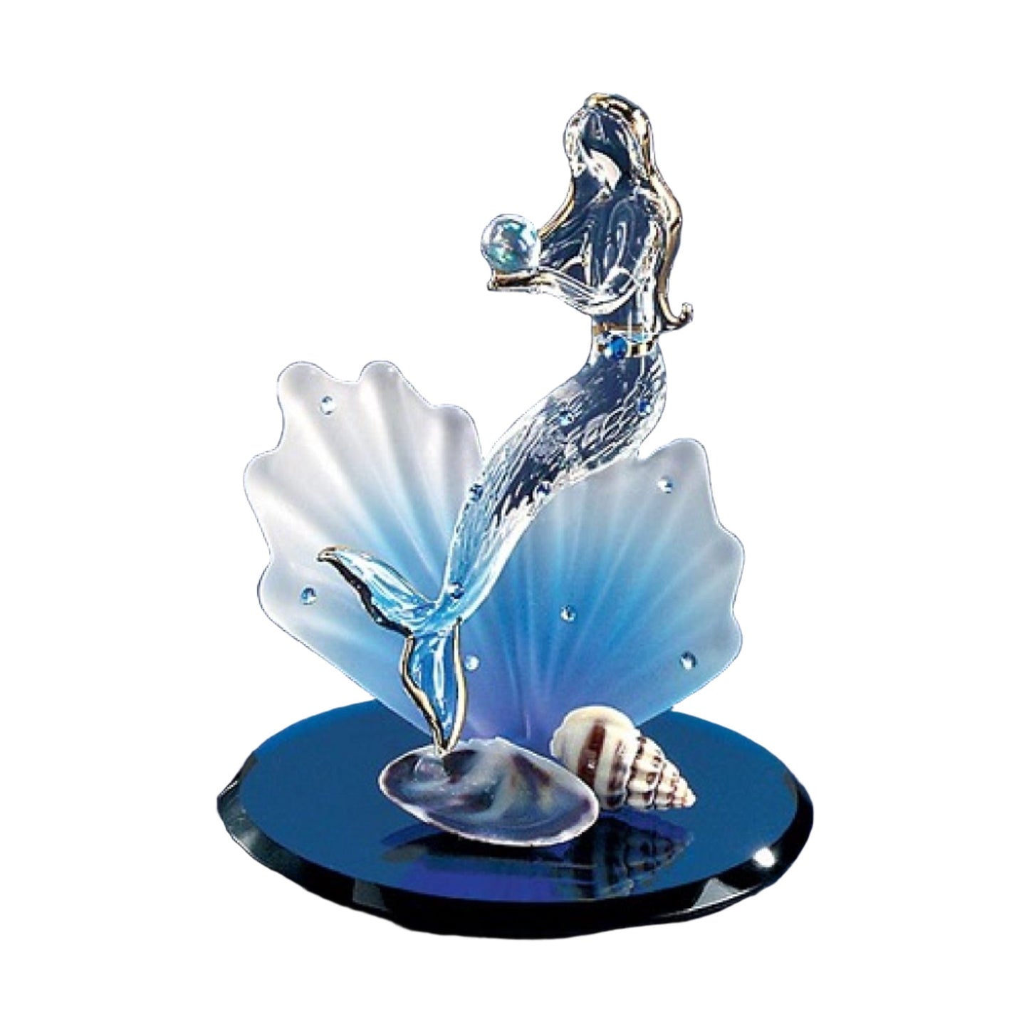 Mermaid and Shell Handcrafted Glass Figurine with 22k Gold Trim QGL3743