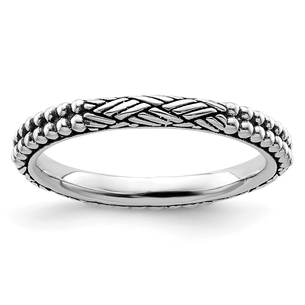 Sterling Silver Stackable Expressions Antiqued Patterned Ring Size -8