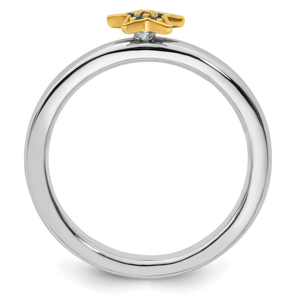 SS Stackable Expression Gold-Plated Cr. Sapphire Star Ring Size -5