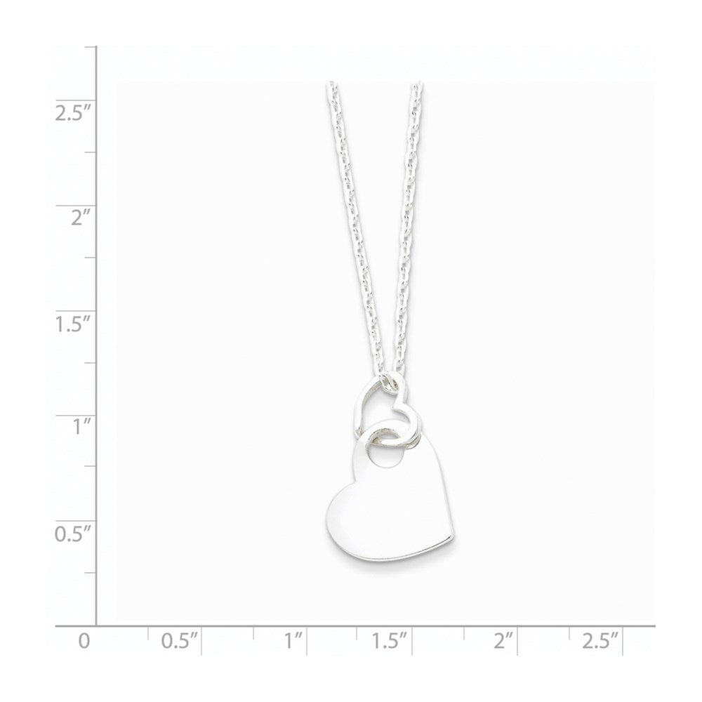 Sterling Silver Open Heart Holding A Heart Dangle 16 inch Necklace 16 Inches