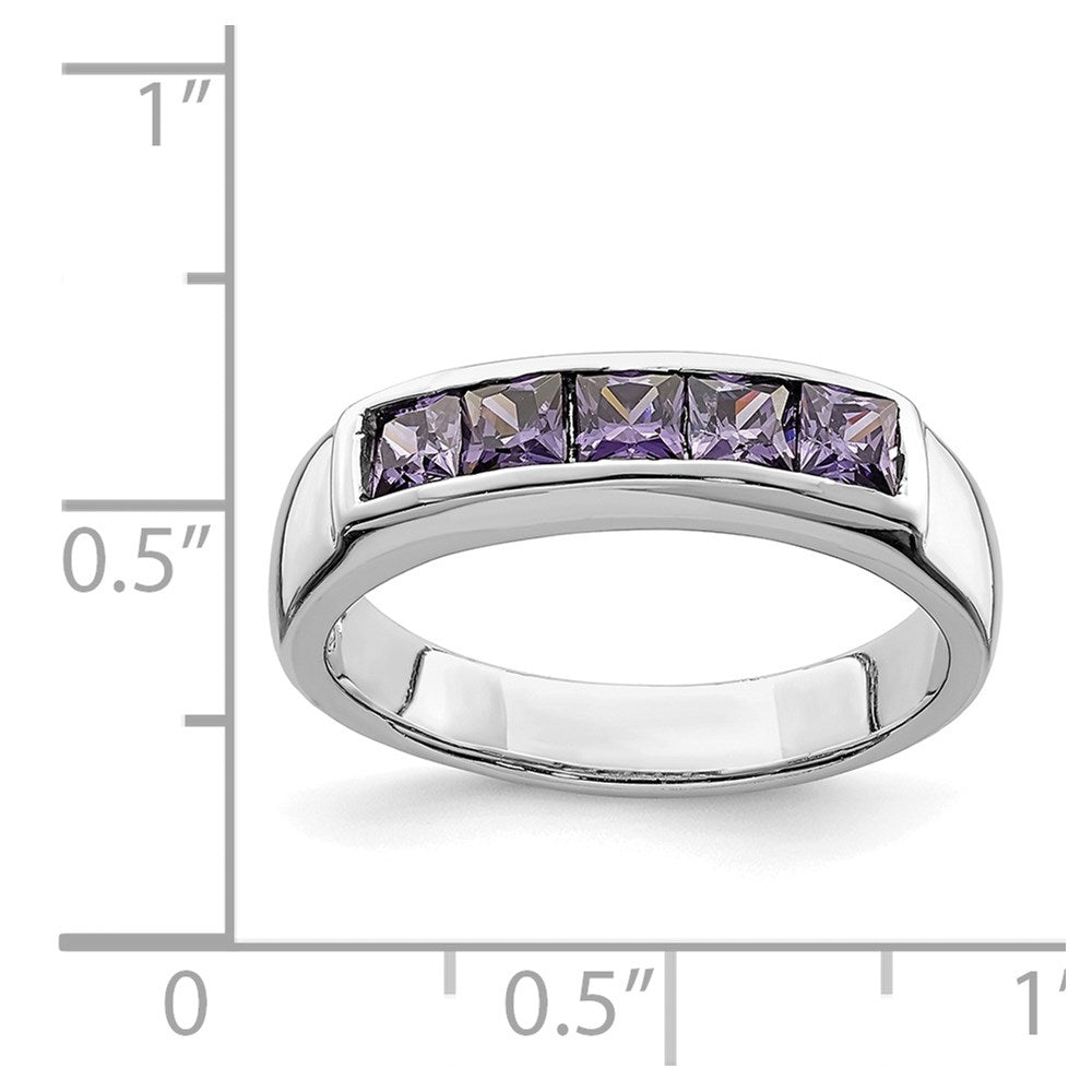 Sterling Silver Rhodium-plated Polished Purple CZ Ring