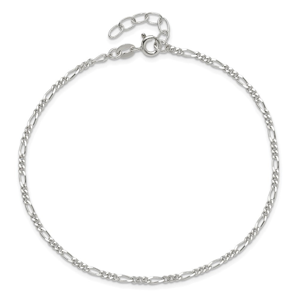 Sterling Silver Diamond Cut Polished Figaro 9in Plus 1in ext. Anklet 9 inches