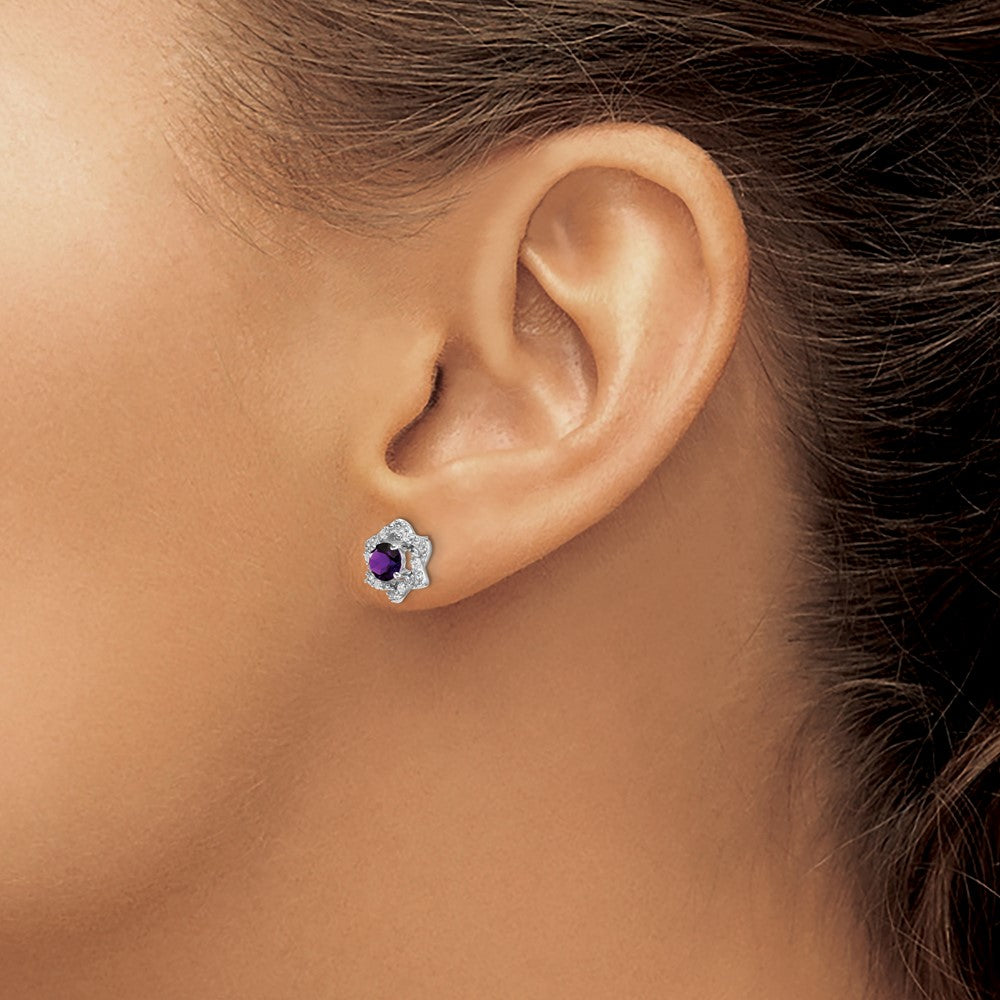 14k White Gold Amethyst and Diamond Post Earrings