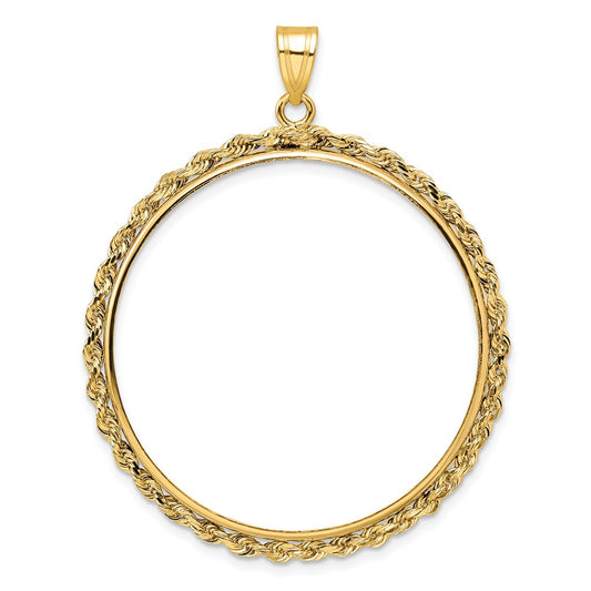 Wideband Distinguished Coin Jewelry 14k Polished Rope 34.2mm Prong Coin Bezel Pendant