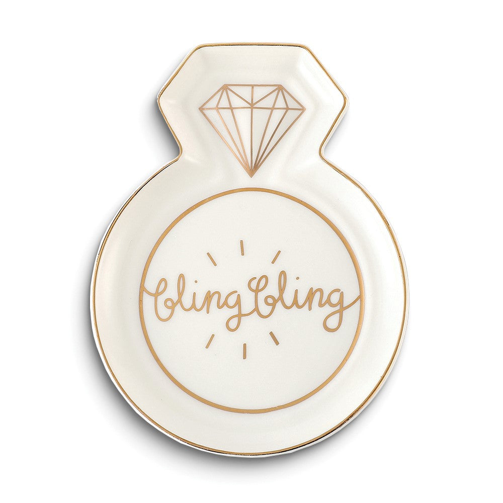 White and Gold-tone BLING BLING Ring Shaped Ceramic Trinket Dish