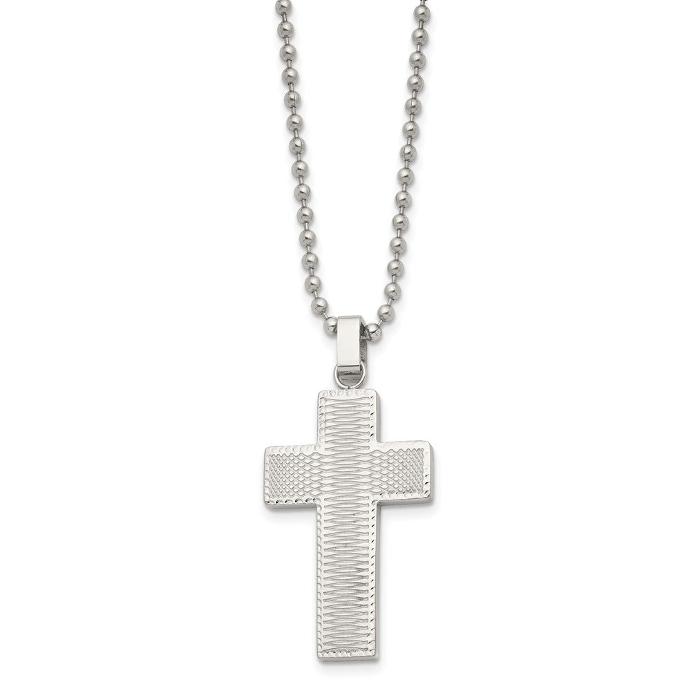 Stainless Steel Polished Laser cut Cross 22in Necklace