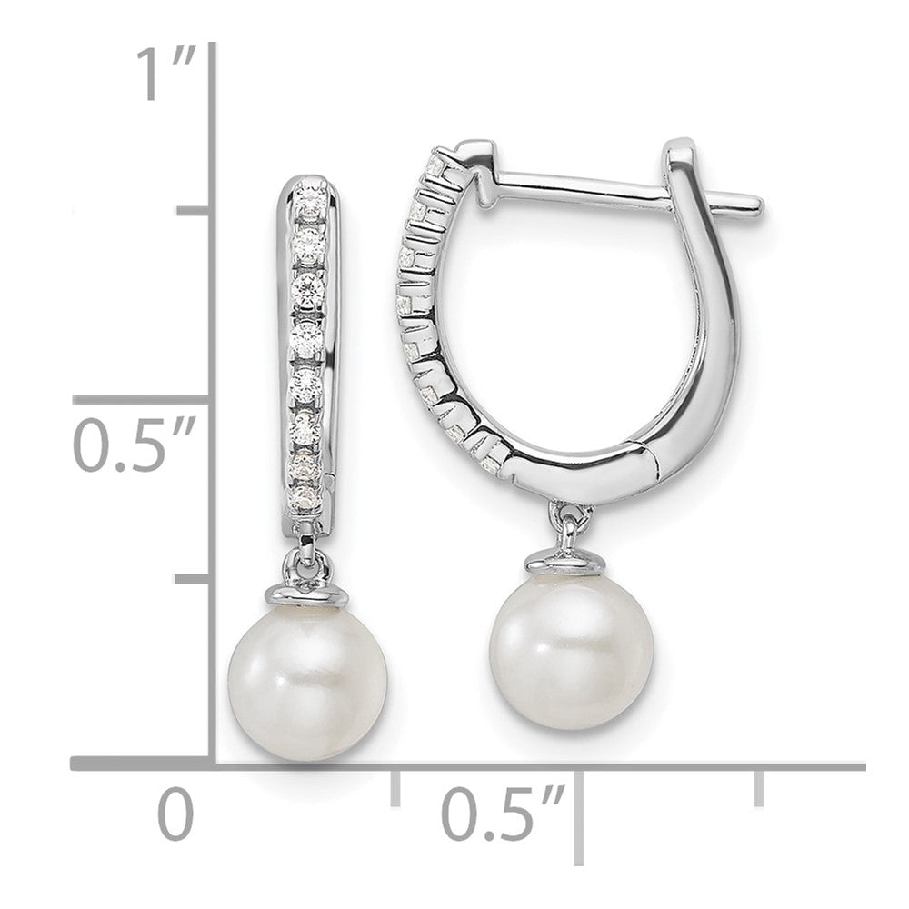14K White Gold 1/10 Carat Lab Grown Diamond VS/SI+ G+ & 5.50mm Freshwater Cultured Pearl Complete Hinged Hoop Earrings