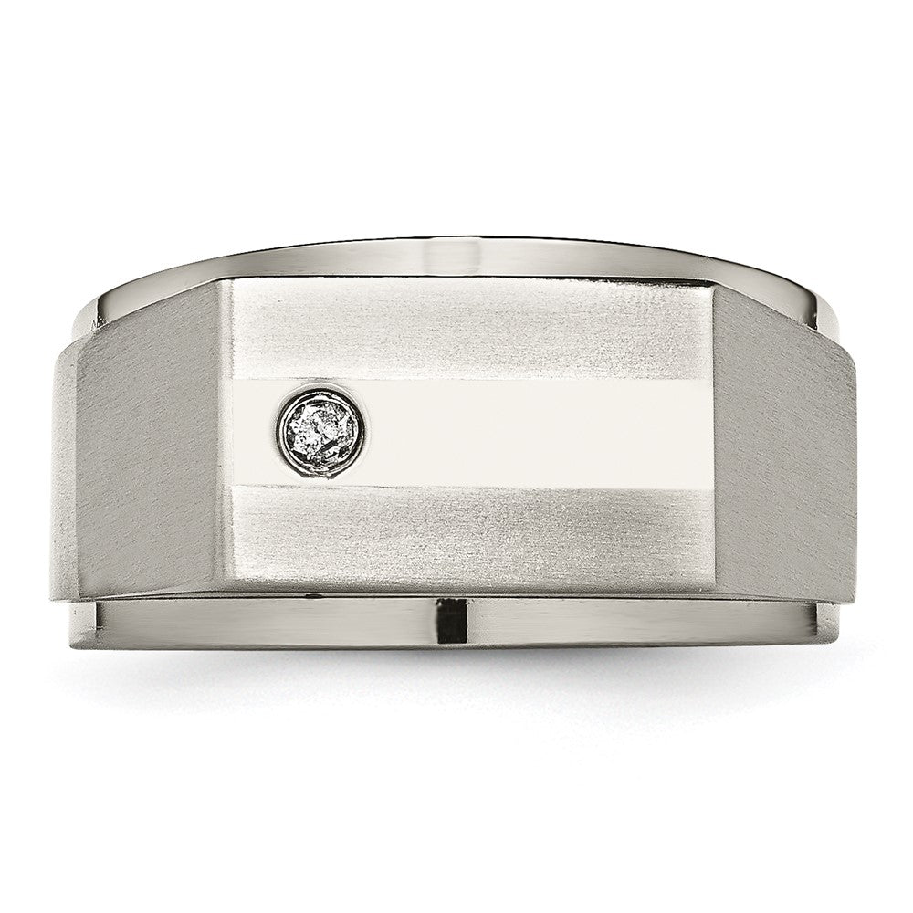 Titanium Satin and Polished 1/20ct Diamond Signet Band Size - 10.5