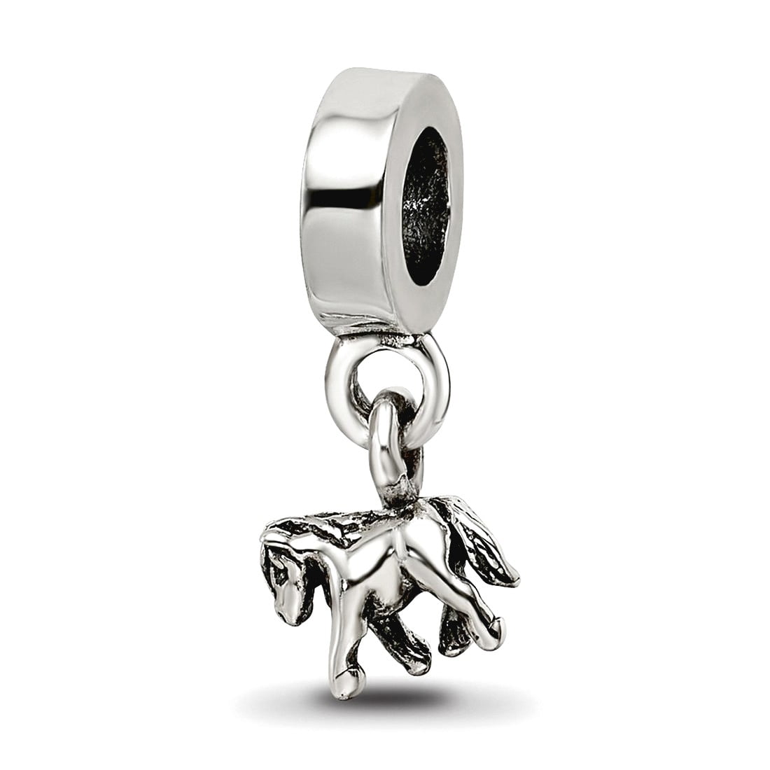925 Sterling Silver Polished Artisan Oxidized Reflections Pony Dangle Bead Charm 16.36x7.27mm Wide Pendant Necklace for