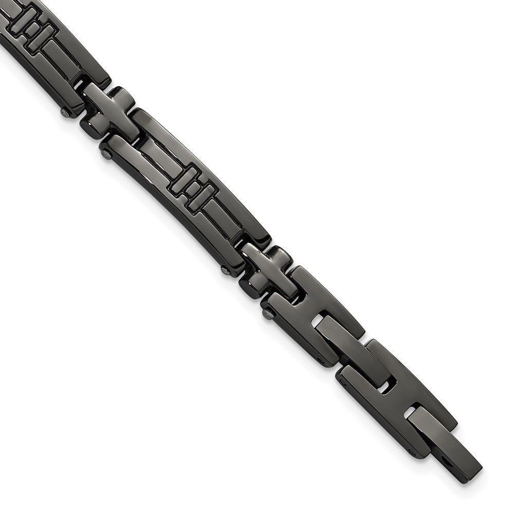 Chisel Stainless Steel Polished Gun Metal IP-plated Cross Link 8.25 inch Plus a .5 inch Extension Bracelet 8.75 inches