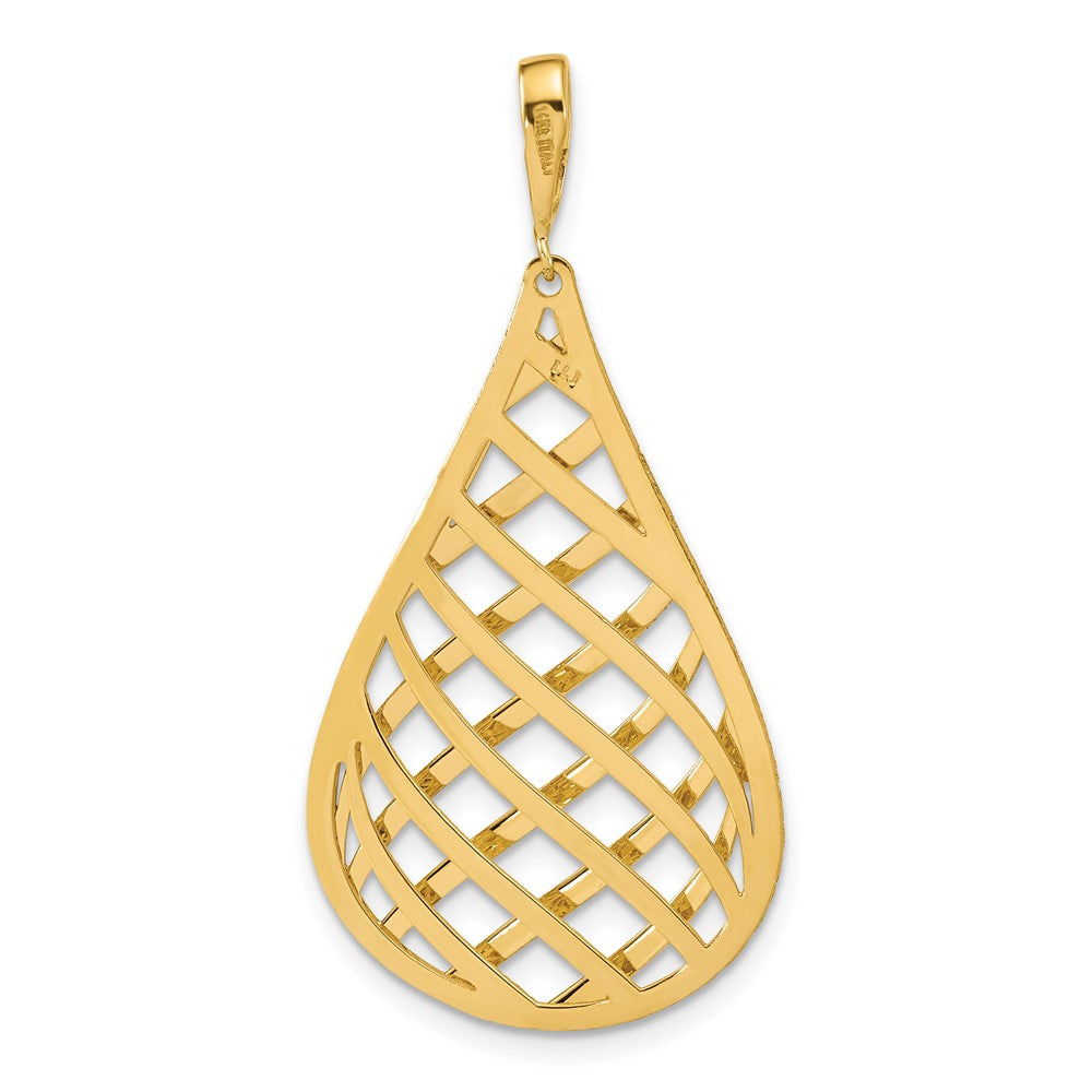 14K Polished and Diamond-cut Teardrop Pendant