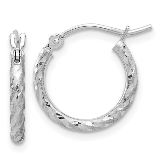 10k White Gold Polished and Satin D/C 2.00mm Hoop Earrings