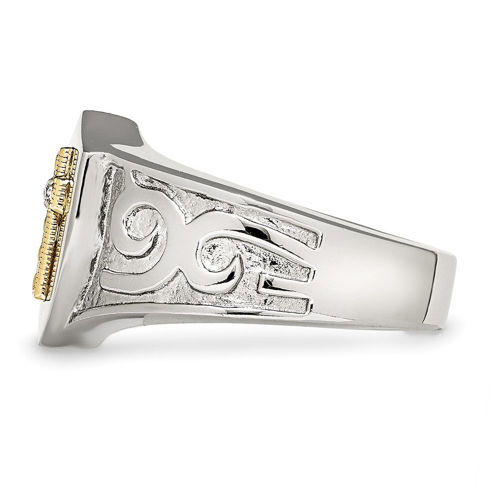 Stainless Steel Polished w/10K Gold Cross and .02ct Diamond Ring Size - 9