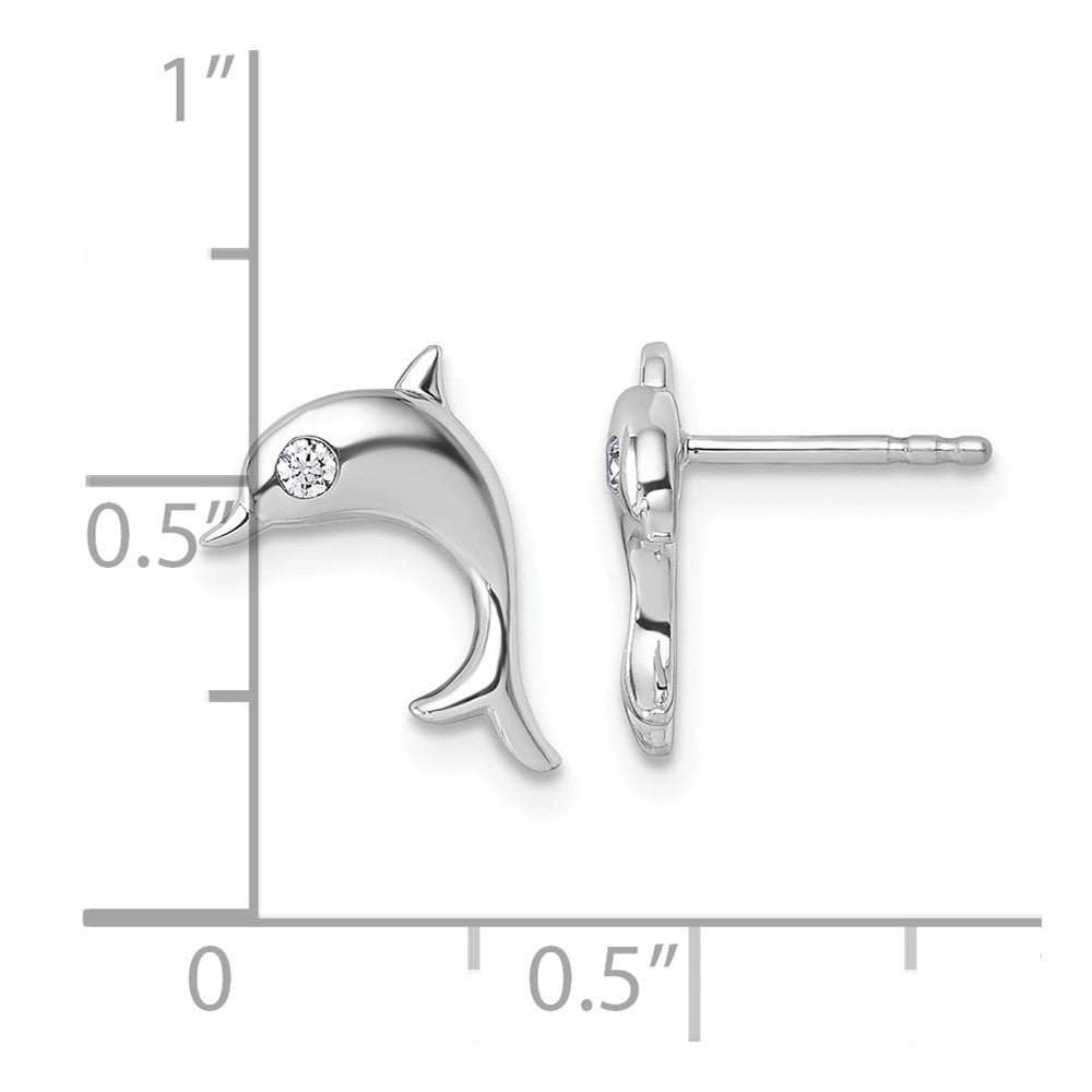 White Ice Sterling Silver Rhodium-plated Diamond Dolphin Post Earrings