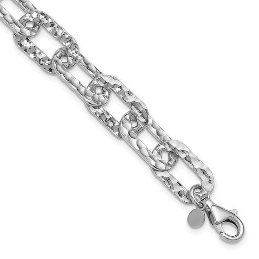 Sterling Silver Rh-pl Polished/Hammered Fancy w/1in ext. Bracelet 8.5  inches