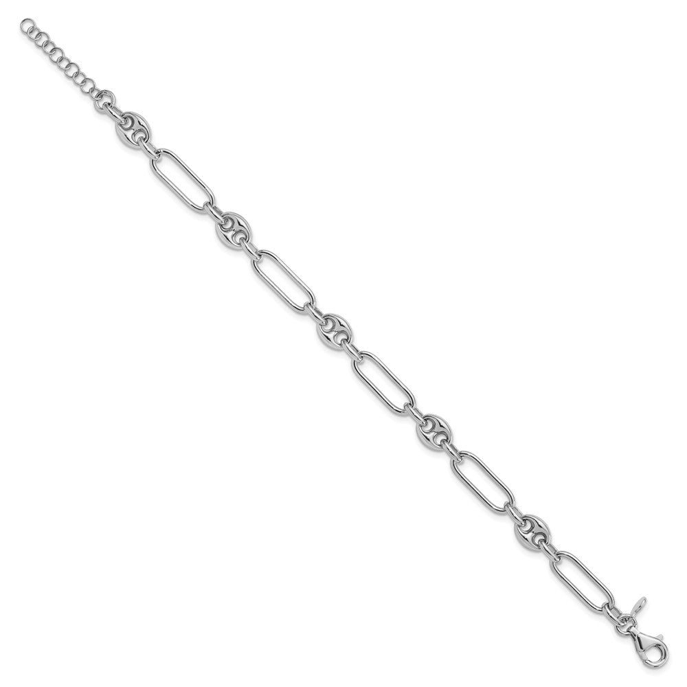 Sterling Silver RH-plated Polished with 1in. ext Link Bracelet 8  inches
