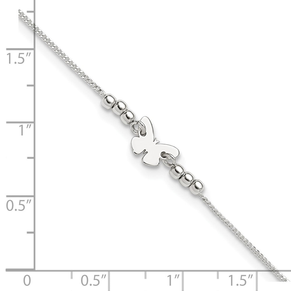 Sterling Silver Polished 9in Plus 1in Ext Butterfly Anklet 9 inches