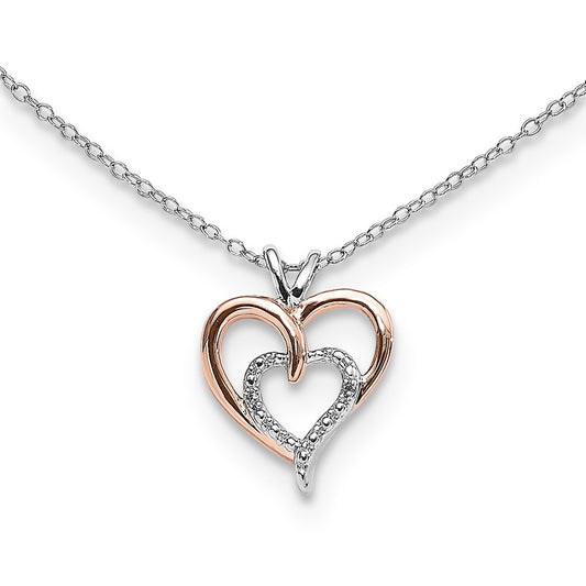 SS & Rose Gold Plated Diamond Pend Necklace W/ Chain