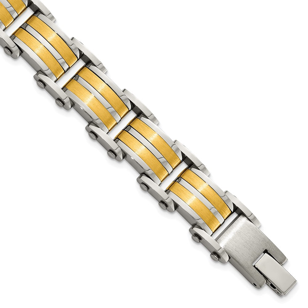 Stainless Steel Brushed and Polished Yellow IP-plated 8.25in Bracelet 8.25 inches