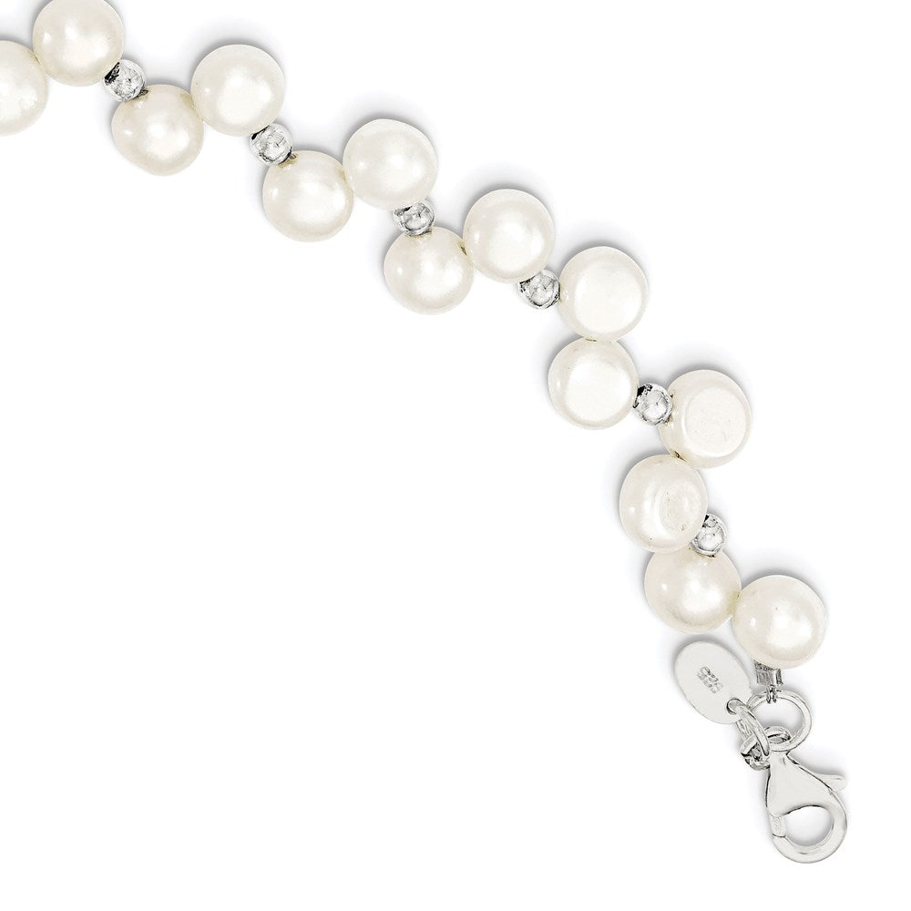 Sterling Silver FW Cultured Button Pearl 16in Necklace 16 Inches