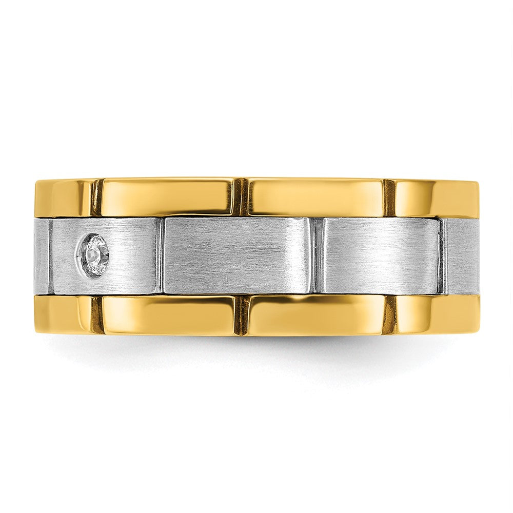 IBGoodman 14k Two-tone Men's Polished Satin and Grooved 3-Stone 1/6 Carat AA Quality Diamond Ring