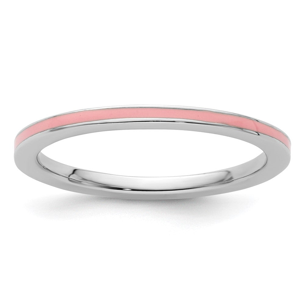 Sterling Silver Stackable Expressions Pink Enameled 1.5mm Ring Size -8