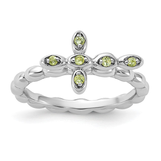 Sterling Silver Stackable Expressions Rhodium-plated Peridot Cross Ring Size -6